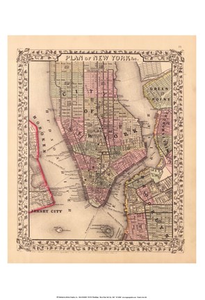Framed Plan of New York City, 1867 Print