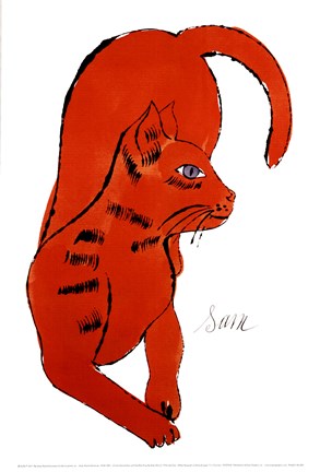 Framed 25 Cats Named Sam and One Blue Pussy By Andy Warhol, 1954 (red sam) Print