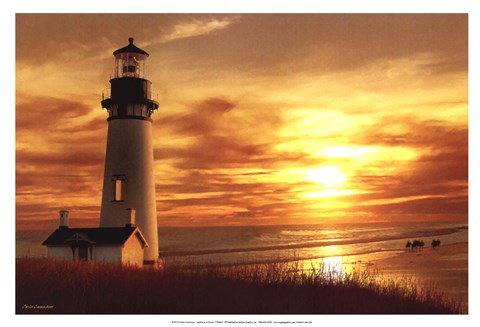 Framed Lighthouse at Sunset Print