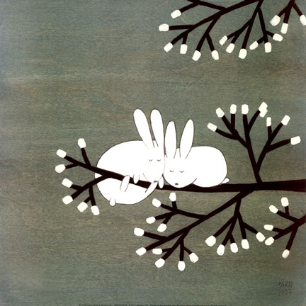 Framed Rabbits on Marshmallow Tree Print