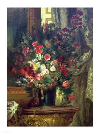 Framed Vase of Flowers on a Console Print
