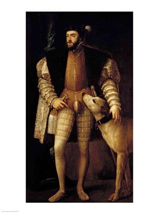 Framed Charles V Holy Roman Emperor and King of Spain with his Dog Print