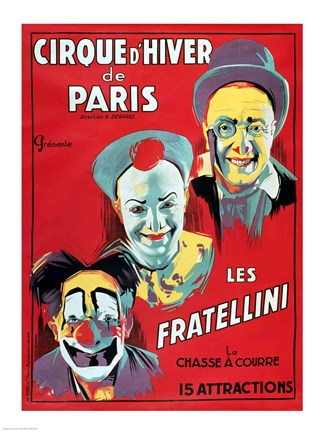 Framed Poster advertising the &#39;Cirque d&#39;Hiver de Paris&#39; featuring the Fratellini Clowns Print