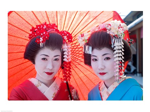 Framed Geishas with Umbrellas Print