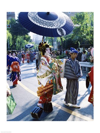 Framed Geisha Parade, Asakusa, Tokyo, Japan Print