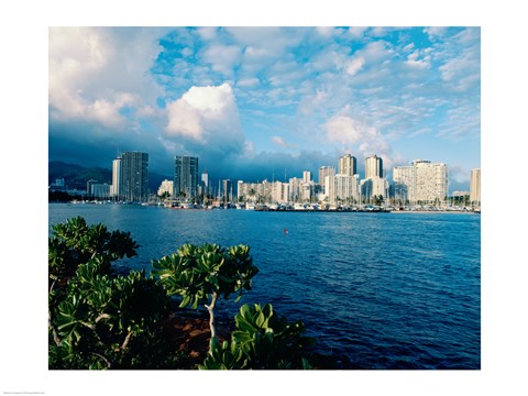 Framed Buildings on the waterfront, Waikiki Beach, Honolulu, Oahu, Hawaii, USA Print