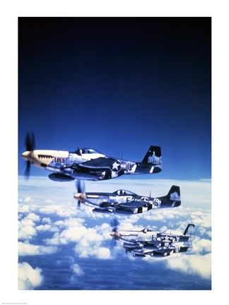 Framed Four fighter planes in flight, P-51 Mustang Print
