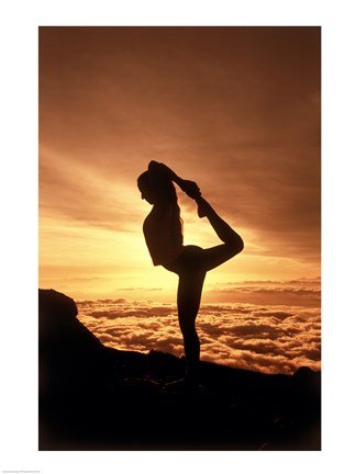 Framed Silhouette of Yoga Pose at Sunset Print