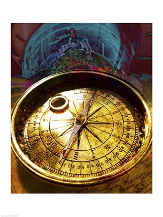 Framed Close-up of an antique compass Print