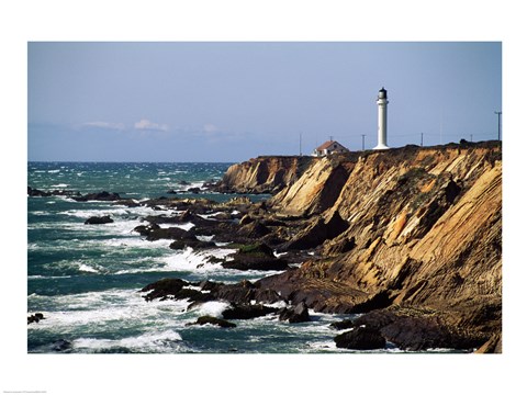 Framed Lighthouse on the coast, Point Arena Lighthouse, Point Arena, California, USA Print