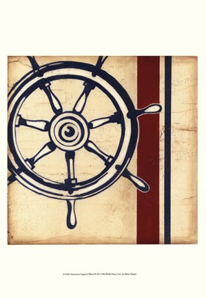 Framed Americana Captain&#39;s Wheel Print