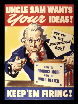 Framed Uncle Sam Wants Your Ideas Keep &#39;Em Firing Print