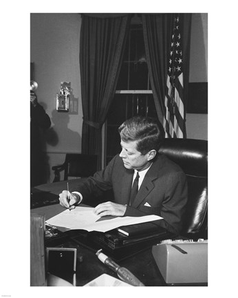 Framed Proclamation Signing, Cuba Quarantine. President Kennedy. White House, Oval Office Print