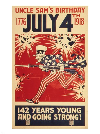 Framed Uncle Sam&#39;s Birthday 1776 July 4th 1918 Print