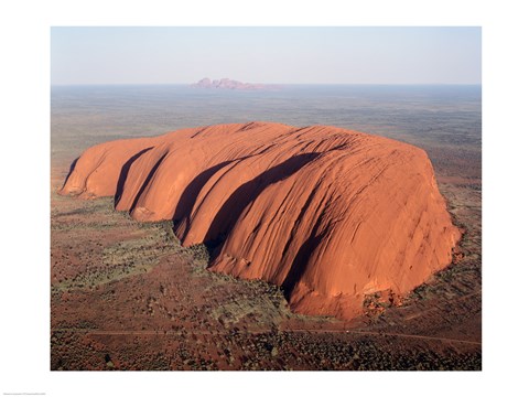 Framed Aerial view of a rock formation on a landscape, Ayers Rock, Uluru-Kata Tjuta National Park, Australia Print