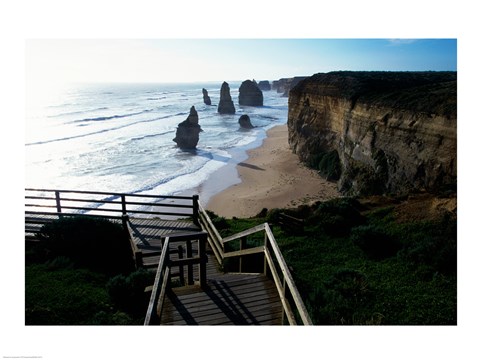 Framed High angle view of rocks on the beach, Twelve Apostles, Port Campbell National Park, Victoria, Australia Print