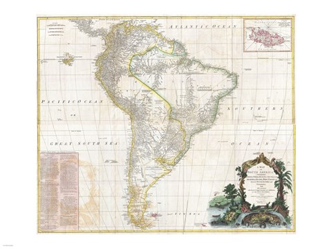 Framed 1780 Raynal &amp; Bonne Map of Southern Brazil, Northern Argentina, Uruguay &amp; Paraguay Print