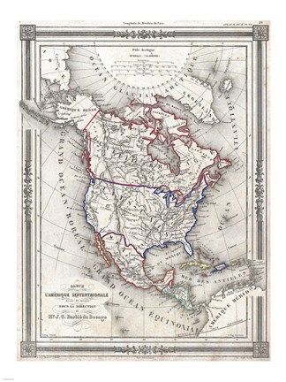 Framed 1852 Bocage Map of North America Print