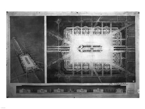 Framed Proposed drawing for Independence Square, Washington Memorial II Print