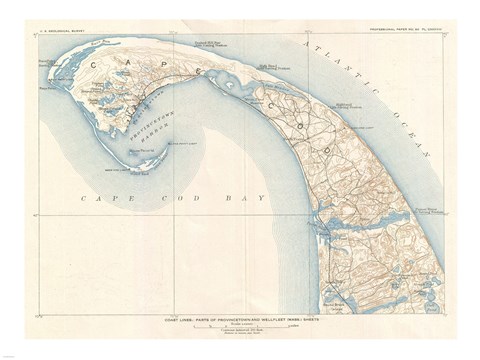 Framed 1908 U.S. Geological Survey Map of Provincetown, Cape Cod, Massachusetts1908 Print