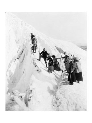 Framed Group of men and women climbing Paradise Glacier in Mt. Rainier National Park, Washington Print