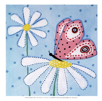 Framed Daisies and Butterflies II - mini Print