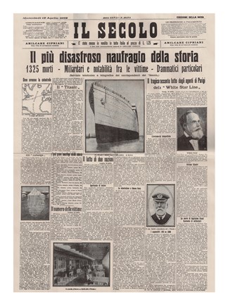 Framed Italian Front Page about the Titanic Disaster Print