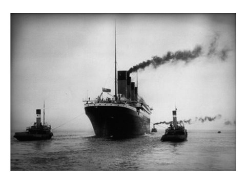 Framed Titanic with Tugboats Print