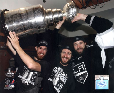 Framed Jeff Carter, Mike Richards, &amp; Dustin Penner with the Stanley Cup Trophy after Winning Game 6 of the 2012 Stanley Cup Finals Print