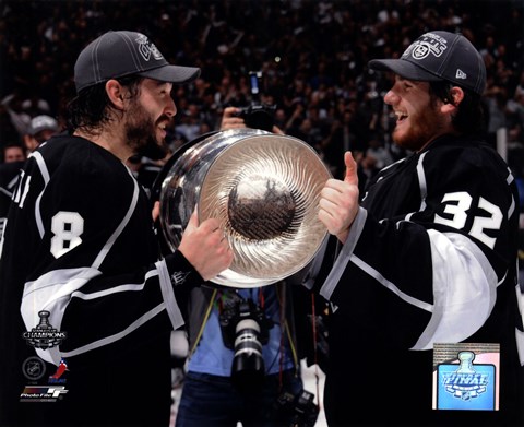 Framed Drew Doughty &amp; Jonathan Quick with the Stanley Cup Trophy after Winning Game 6 of the 2012 Stanley Cup Finals Print