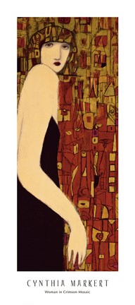 Framed Woman in Crimson Mosaic Print
