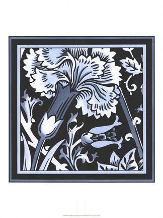 Framed Blue &amp; White Floral Motif I Print