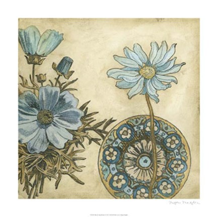 Framed Blue &amp; Taupe Blooms I Print