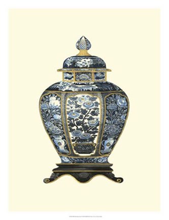Framed Blue Porcelain Vase I Print