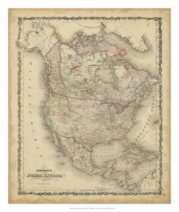 Framed Johnson&#39;s Map of North America Print