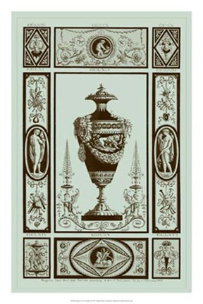 Framed Urns in Celadon II Print