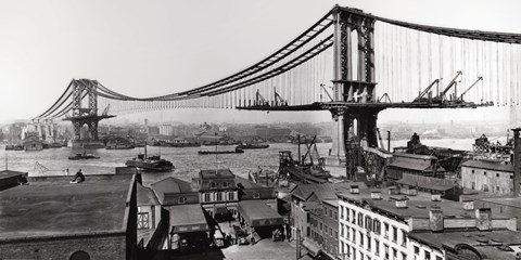 Framed Manhattan Bridge Construction, 1909 Print