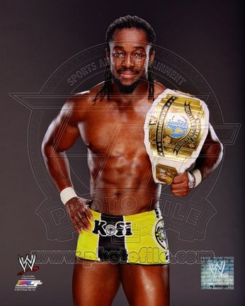 Framed Kofi Kingston with the Intercontinental Championship Belt 2012 Posed Print