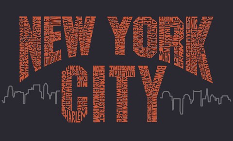 Framed New York City Boroughs (orange on navy) Print