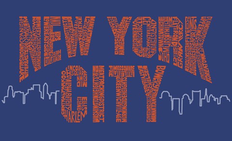 Framed New York City Boroughs (orange on blue) Print