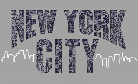 Framed New York City Boroughs (navy on grey) Print