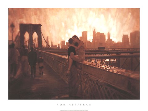 Framed Les Amoureux De Brooklyn Bridge Print