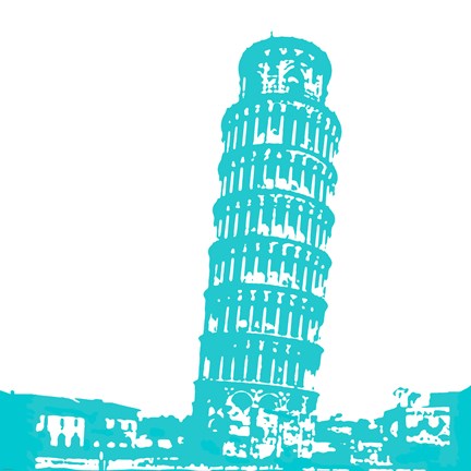 Framed Pisa in Aqua Print