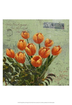 Framed Orange Blooms &amp; Postage II Print