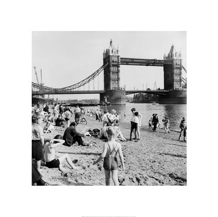 Framed Londoners Relax on Tower Beach, 1952 Print