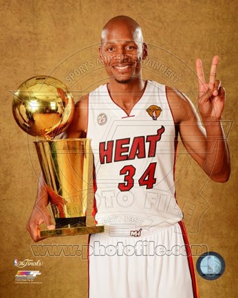 Framed Ray Allen with the NBA Championship Trophy Game 7 of the 2013 NBA Finals Print