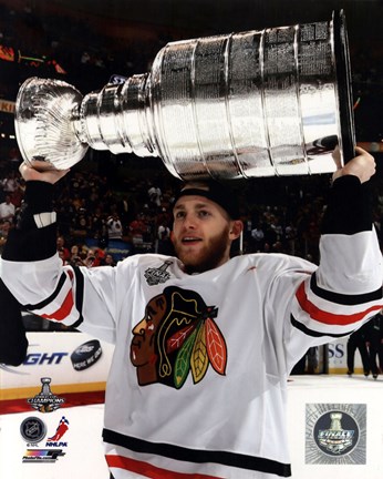 Framed Patrick Kane with the Stanley Cup Game 6 of the 2013 Stanley Cup Finals Print