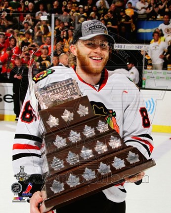 Framed Patrick Kane with the Conn Smythe Trophy Game 6 of the 2013 Stanley Cup Finals Print