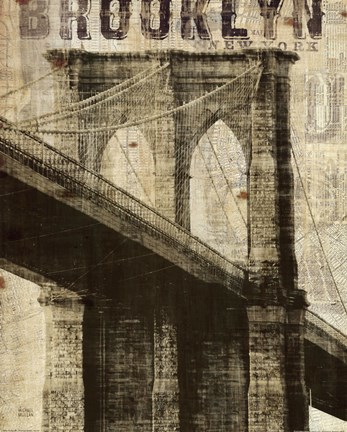 Framed Vintage NY Brooklyn Bridge Print