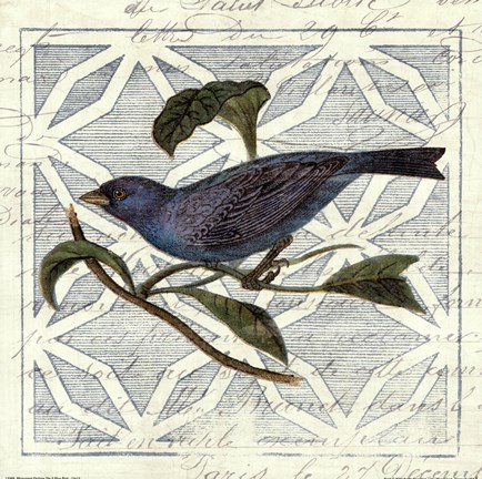 Framed Monument Etching Tile II Blue Bird Print